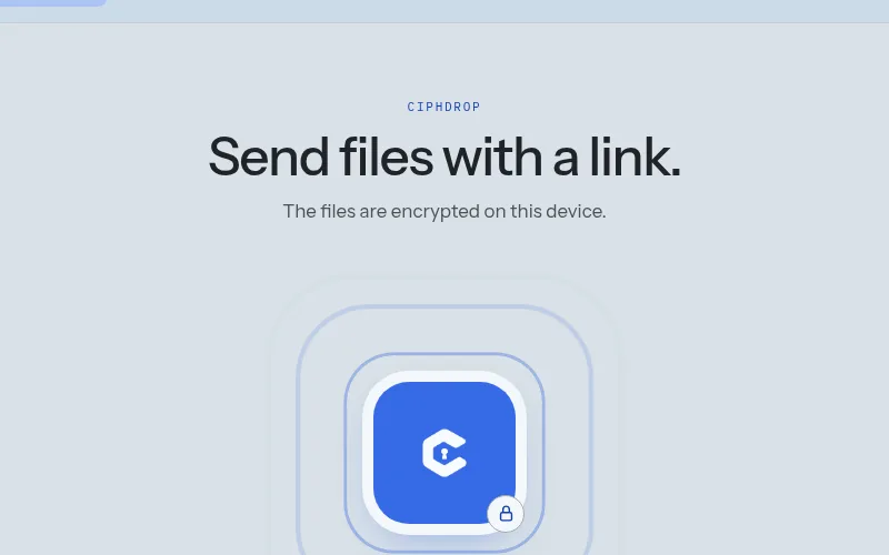 The Ciphdrop page with a large button to choose files.